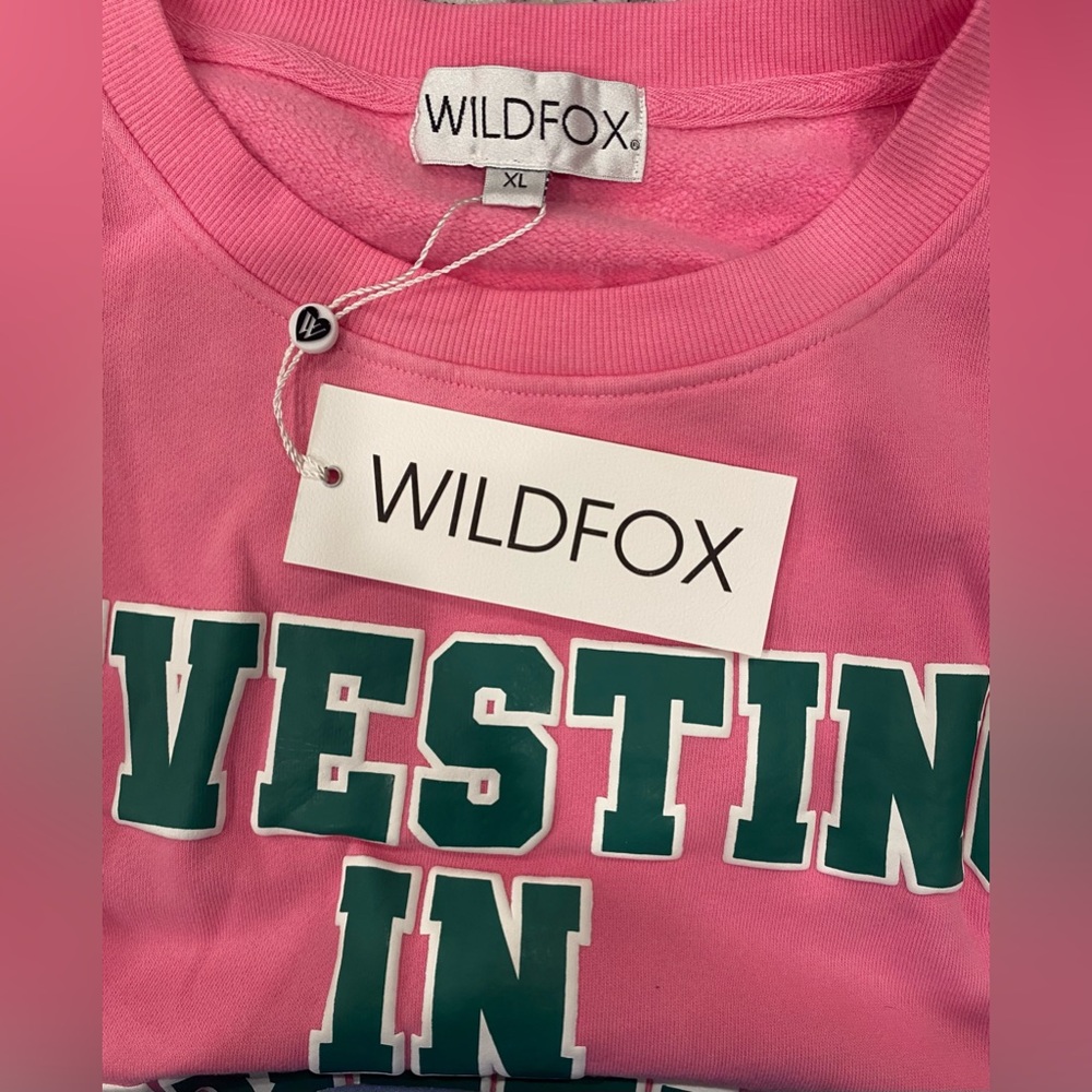 Wildfox Sweatshirt Women's Crew Neck Investing In Myself Aurora Pink XL - Picture 7 of 12